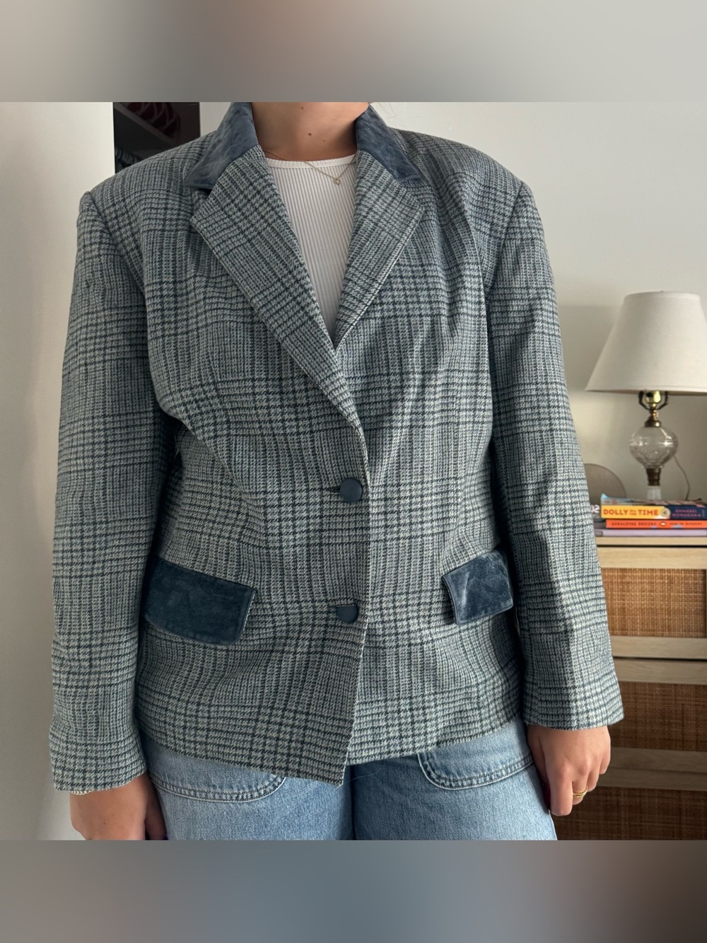 laura biagiotti blue plaid blazer